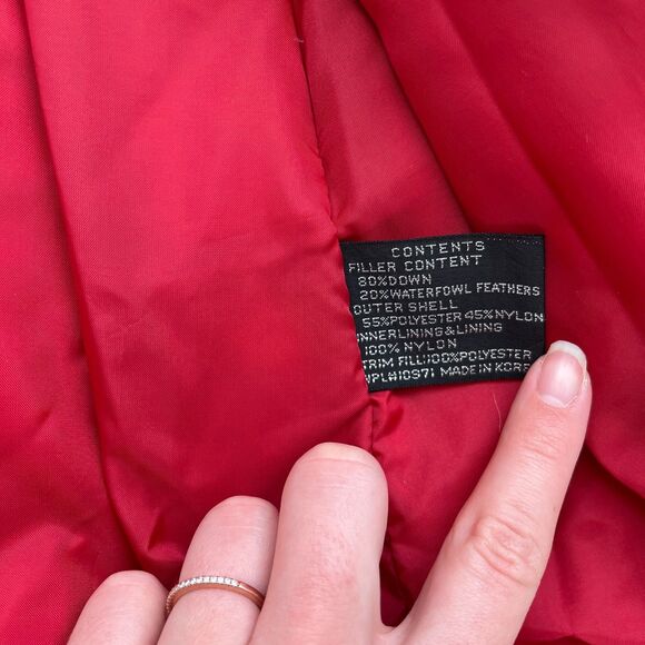 Down Vintage Jacket Red Puffer Long Trench Coat Winter 80s Unique Bright Large - Picture 5 of 9